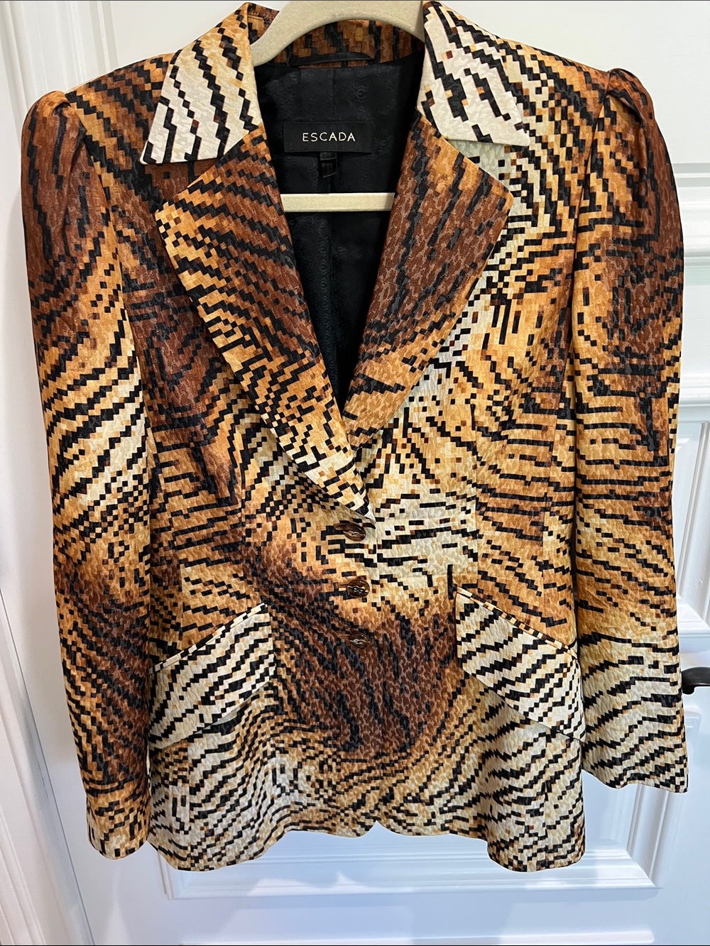 Escada Multitone Brown & Cream Patterned Silk Blazer